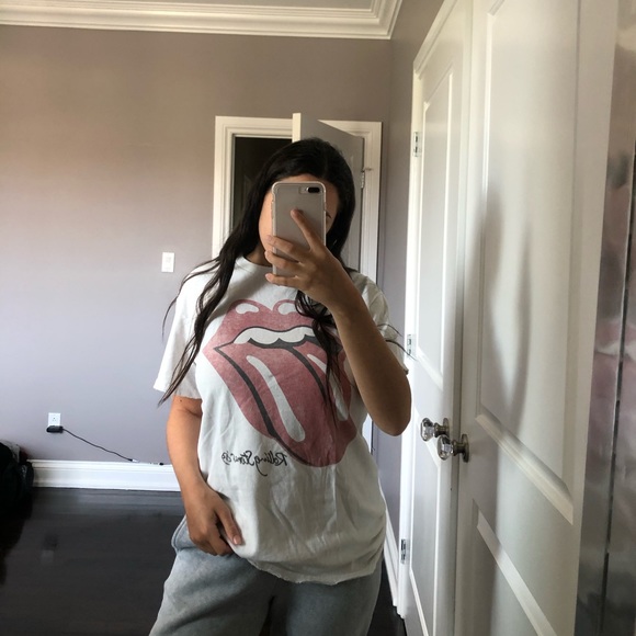 Brandy Melville Tops - Brandy Melville rolling stones tee (white/cream)